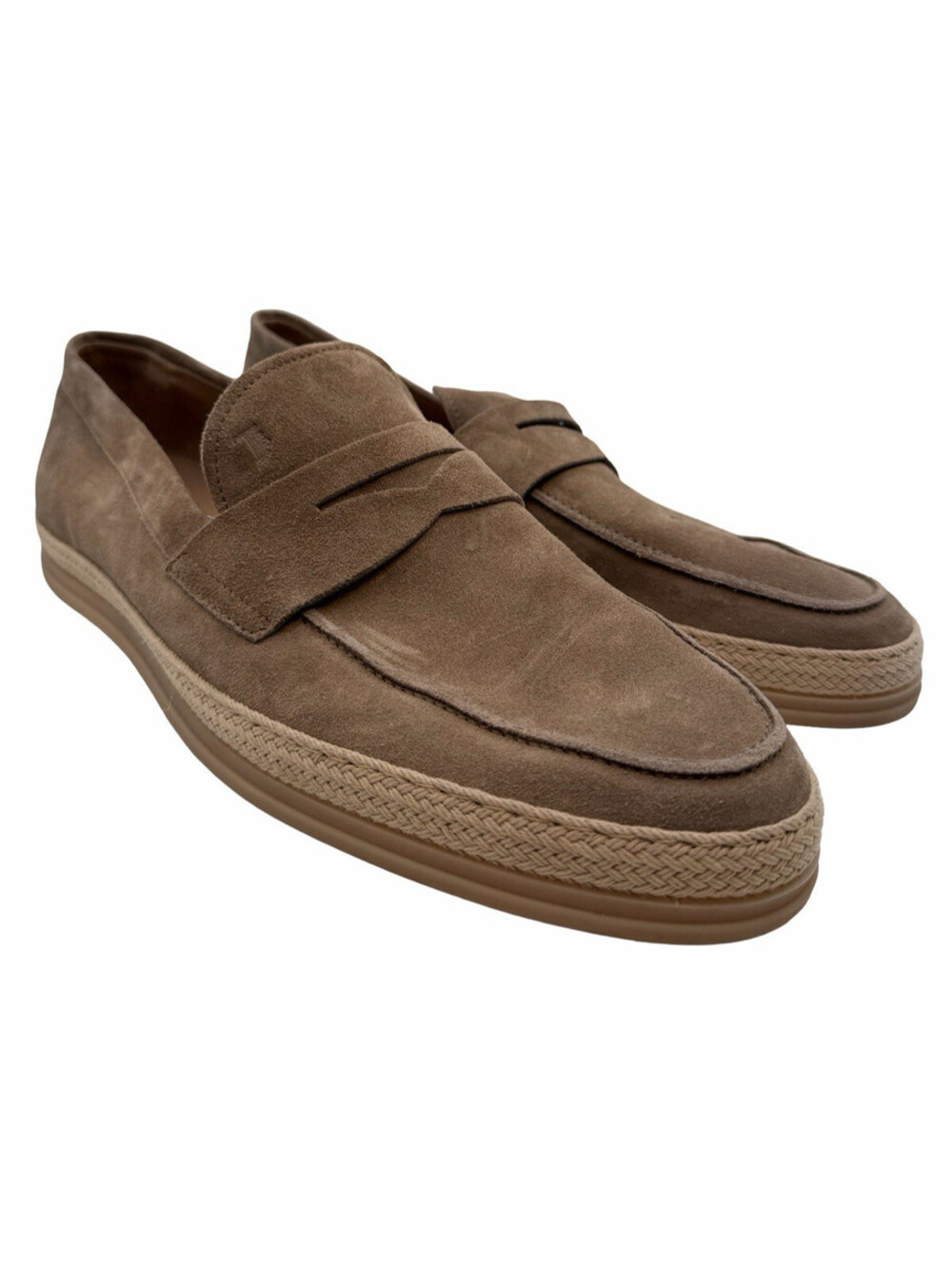 Tod's Suede Leather Espadrille Driving Penny Loafers Brown Size UK 13 | US 14